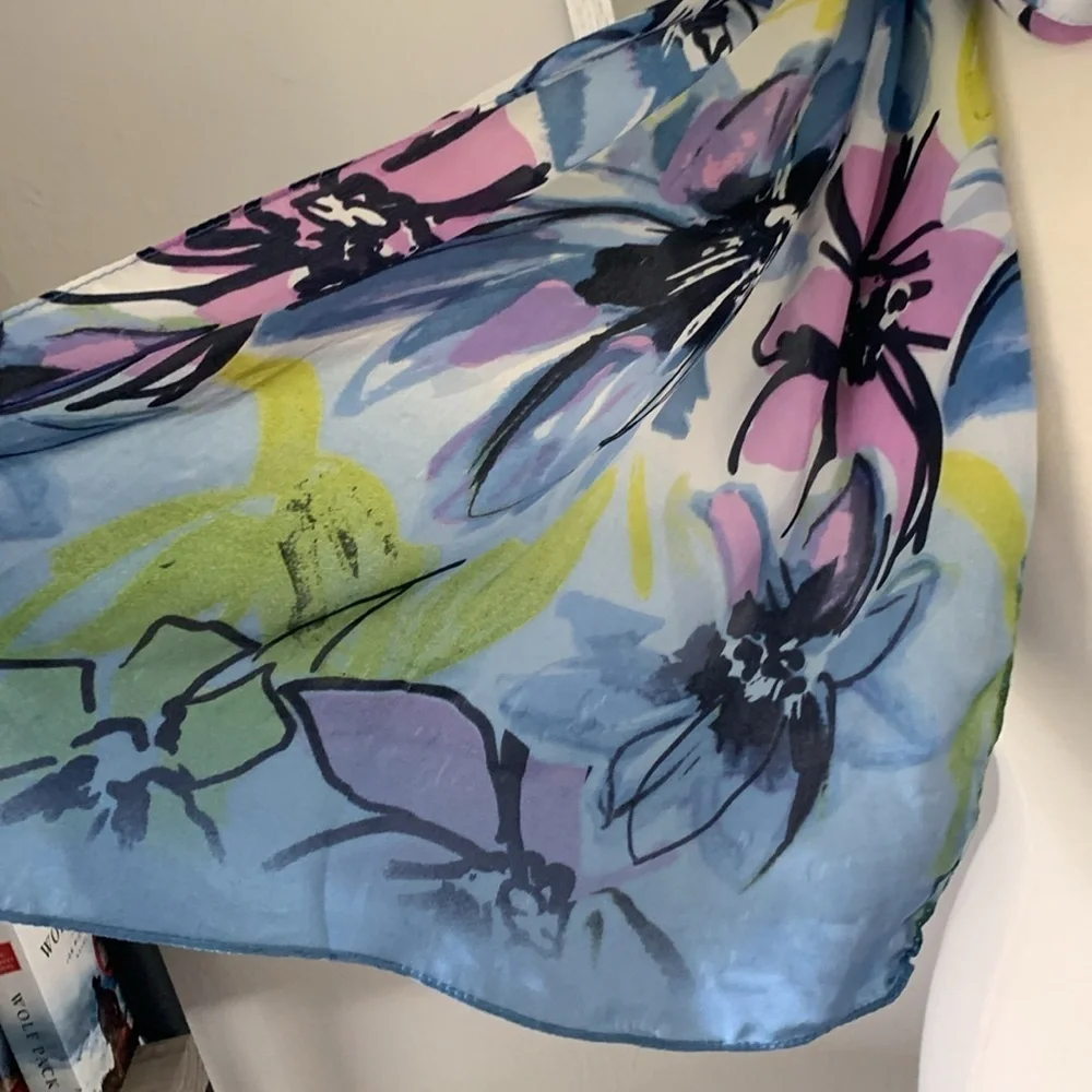 Navy pink and fluorescent yellow silk scarf